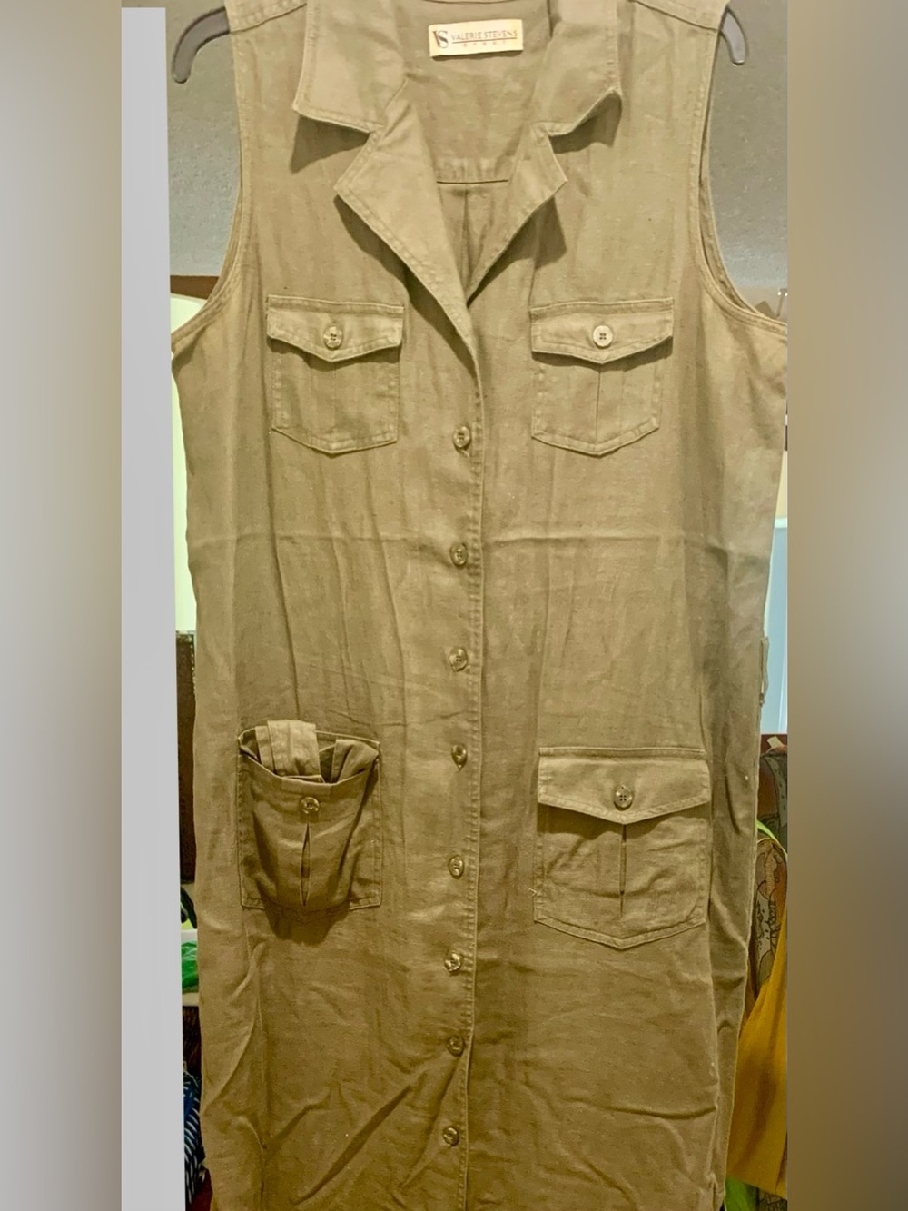 VTG Linen Utility Dress in Olive, Size 14